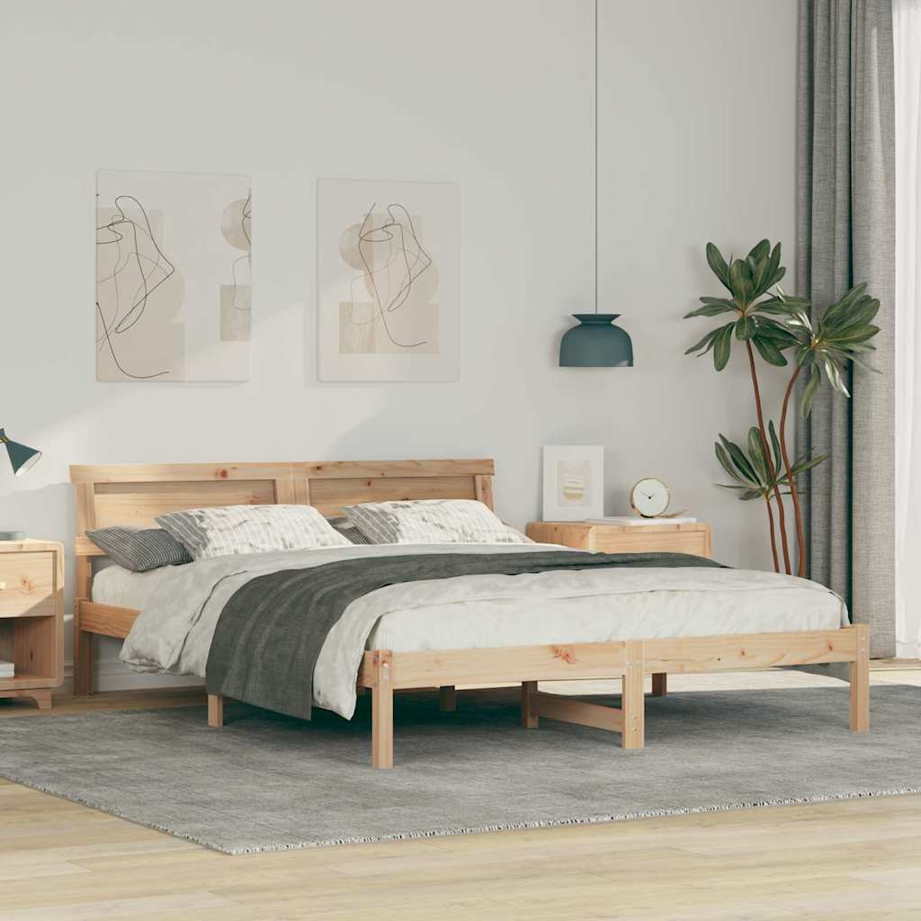Bedframe met hoofdeinde Bruin 160 x 200 cm Massief grenenhout is nu te koop bij PeponiXL, paradijselijk wonen!