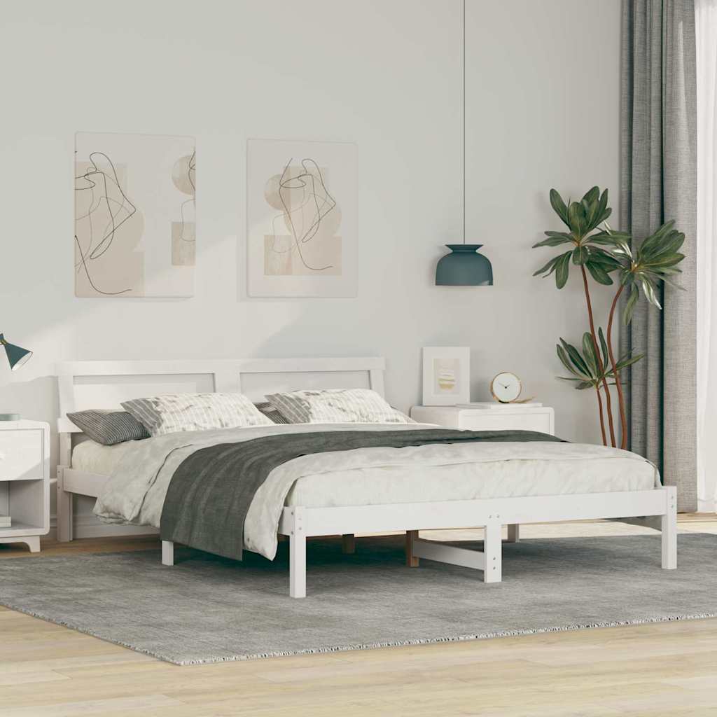 Bedframe met hoofdeinde Wit 140 x 200 cm Massief grenenhout is nu te koop bij PeponiXL, paradijselijk wonen!