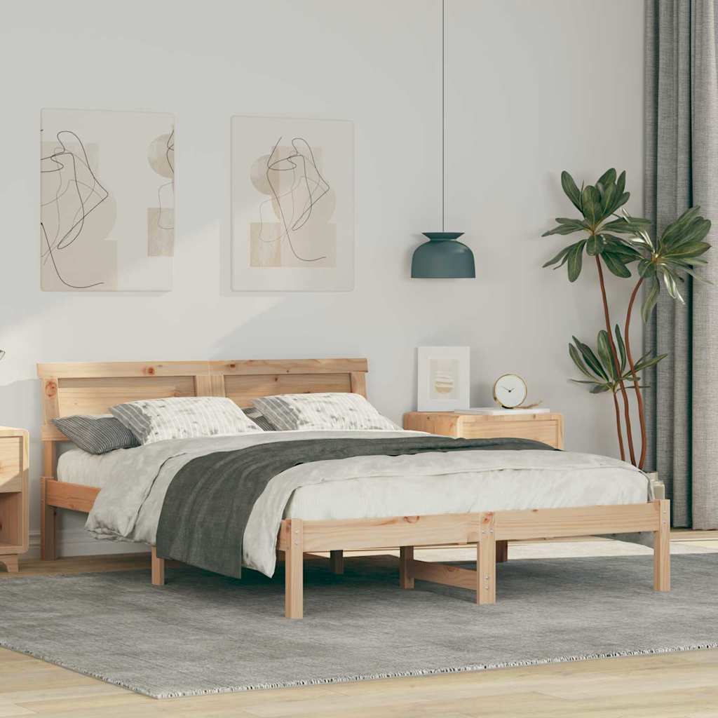 Bedframe met hoofdeinde Bruin 135 x 190 cm Massief grenenhout is nu te koop bij PeponiXL, paradijselijk wonen!