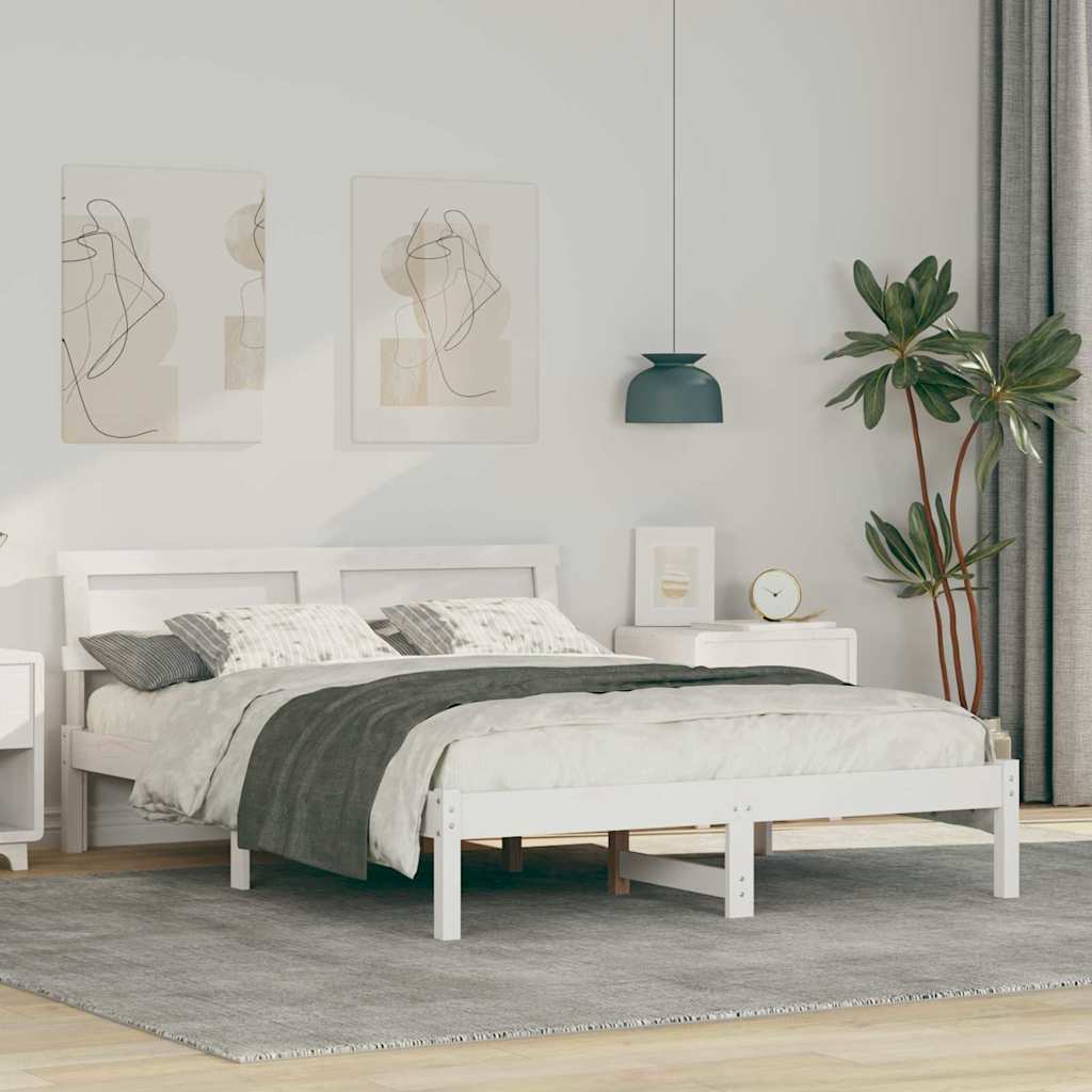 Bedframe met hoofdeinde Wit 120 x 190 cm Massief grenenhout is nu te koop bij PeponiXL, paradijselijk wonen!