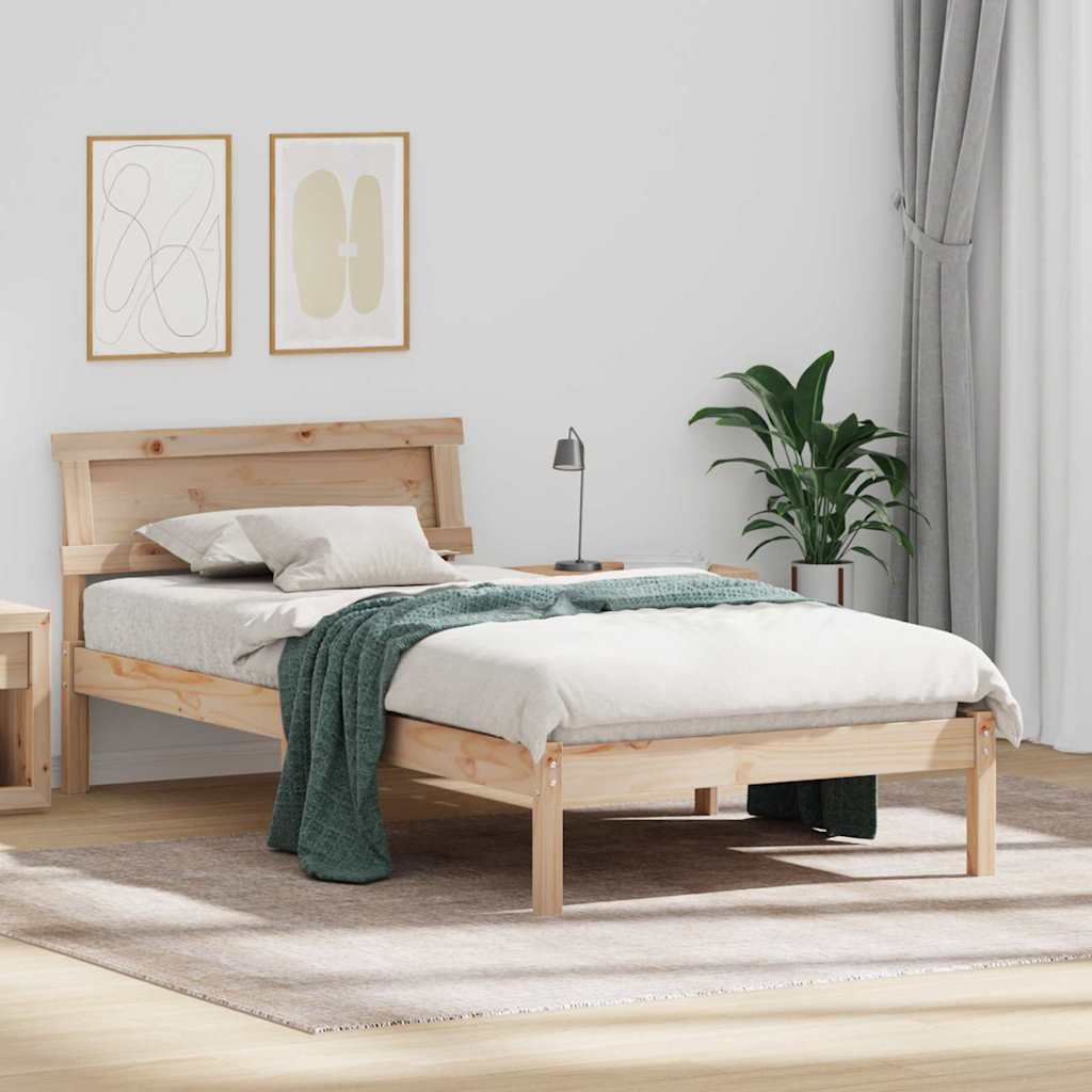 Bedframe met hoofdeinde Bruin 90 x 200 cm Massief grenenhout is nu te koop bij PeponiXL, paradijselijk wonen!