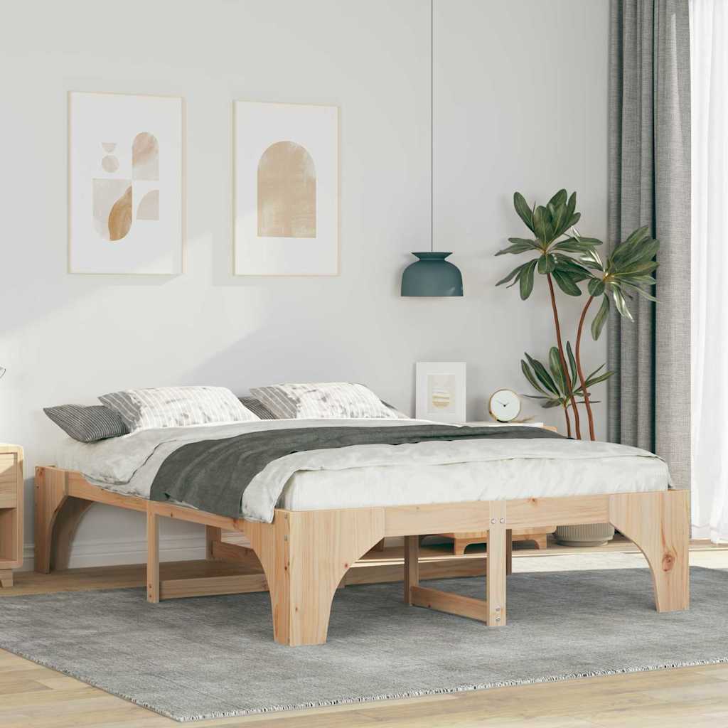 Bedframe Bruin 150 x 200 cm Massief grenenhout is nu te koop bij PeponiXL, paradijselijk wonen!