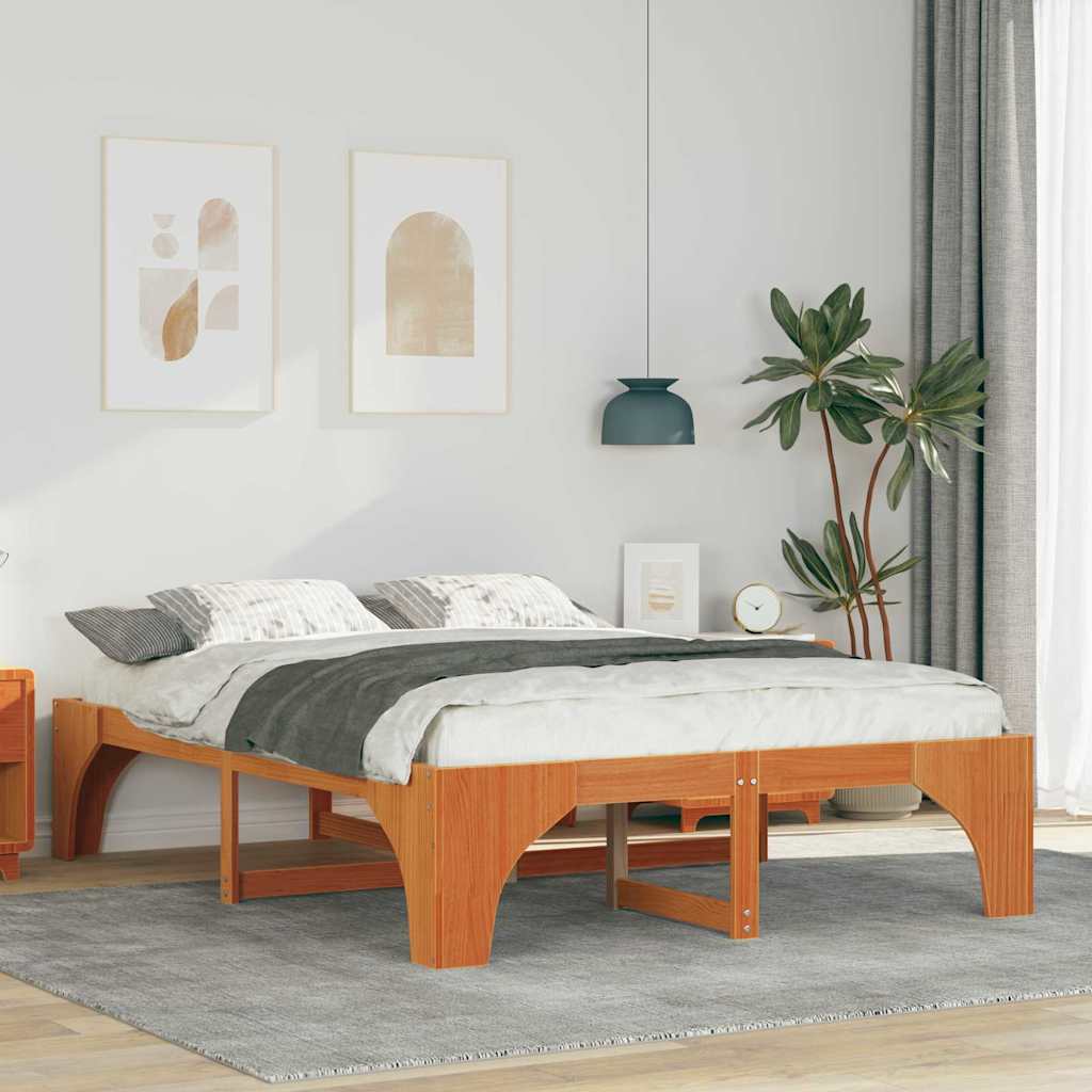 Bedframe Bruin 140 x 200 cm Massief grenenhout is nu te koop bij PeponiXL, paradijselijk wonen!