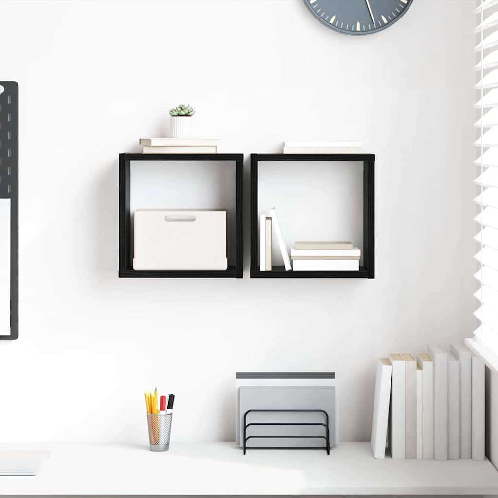Wandschappen met plank 2 pcs Zwart Eiken Bewerkt hout is nu te koop bij PeponiXL, paradijselijk wonen!