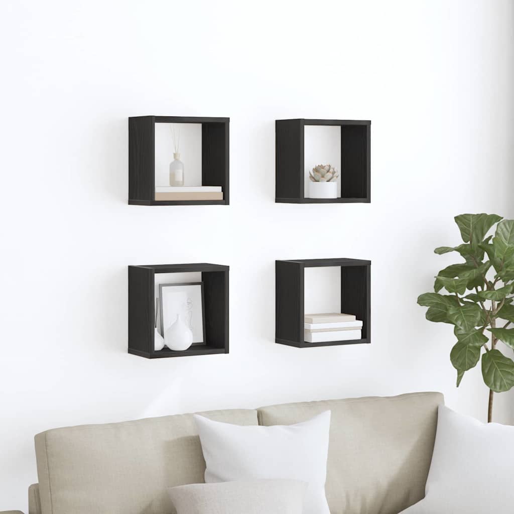 Wandschappen met plank 4 pcs Zwart Eiken Bewerkt hout is nu te koop bij PeponiXL, paradijselijk wonen!