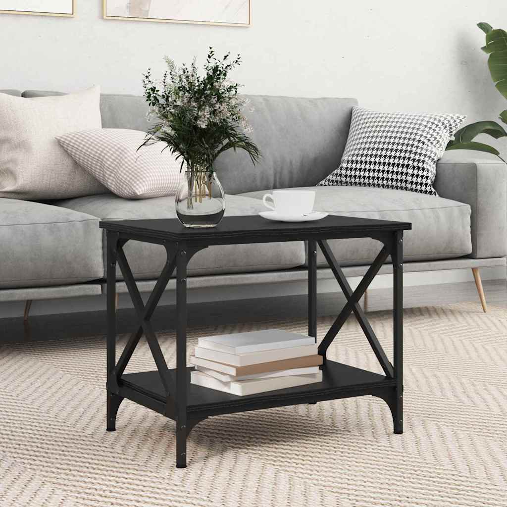 Bijzettafel Zwart Eiken 55 x 38 x 45 cm Bewerkt hout is nu te koop bij PeponiXL, paradijselijk wonen!