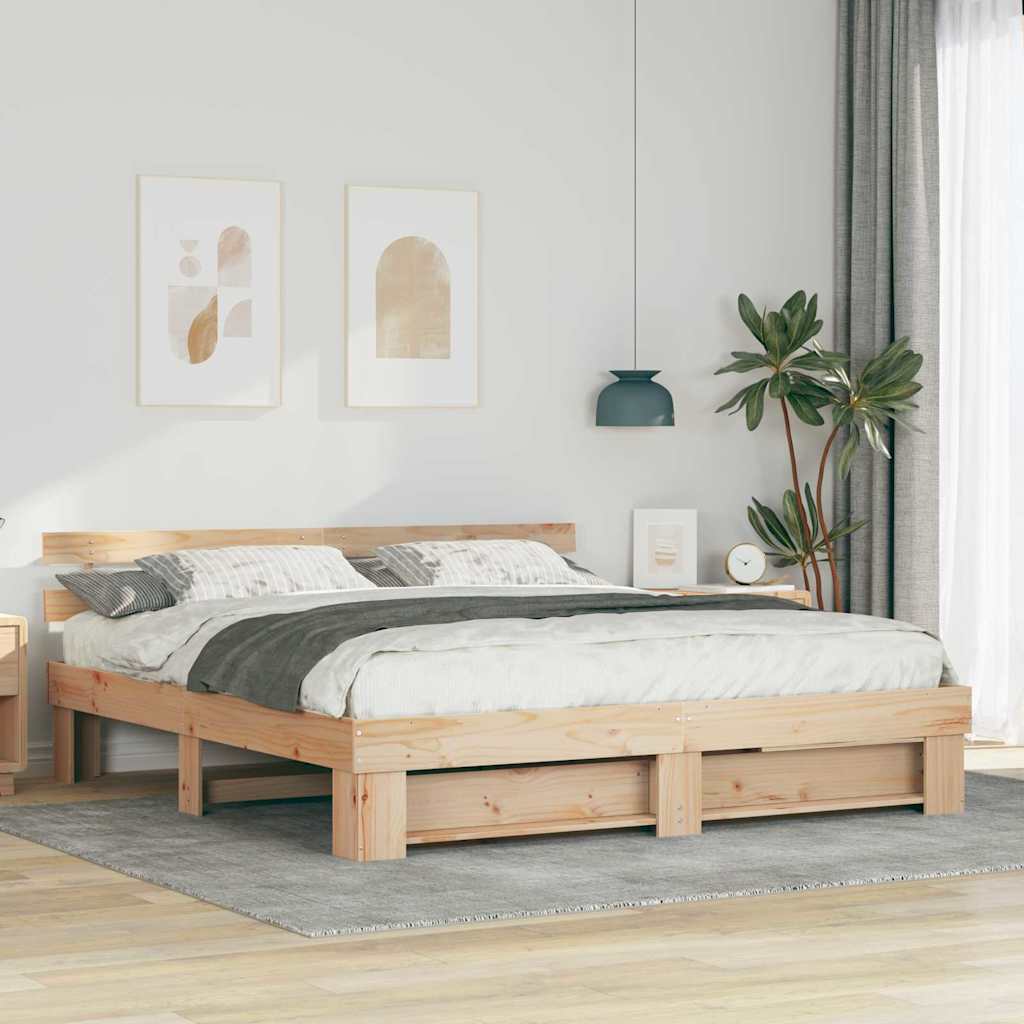 Bedframe met hoofdeinde Bruin 180 x 200 cm Massief grenenhout is nu te koop bij PeponiXL, paradijselijk wonen!