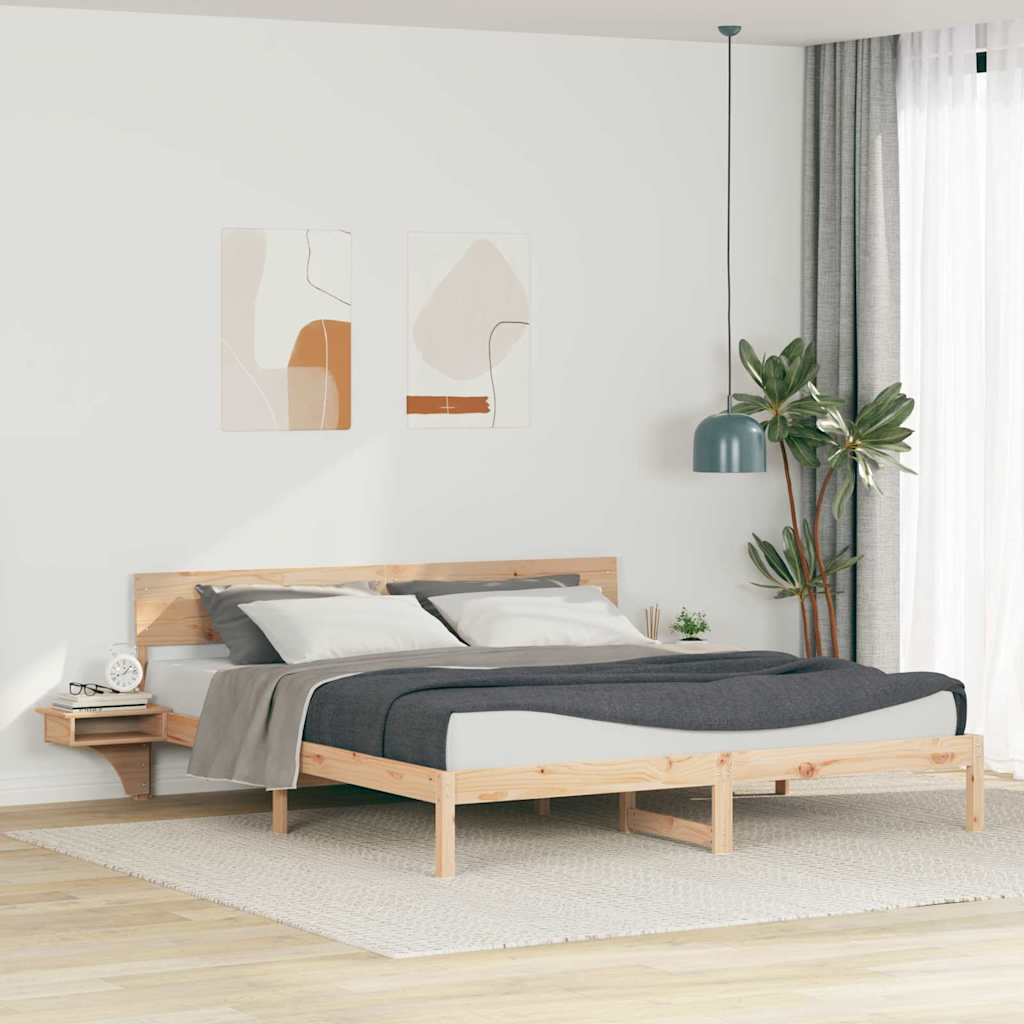 Bedframe met hoofdeinde Bruin 200 x 200 cm Massief grenenhout is nu te koop bij PeponiXL, paradijselijk wonen!