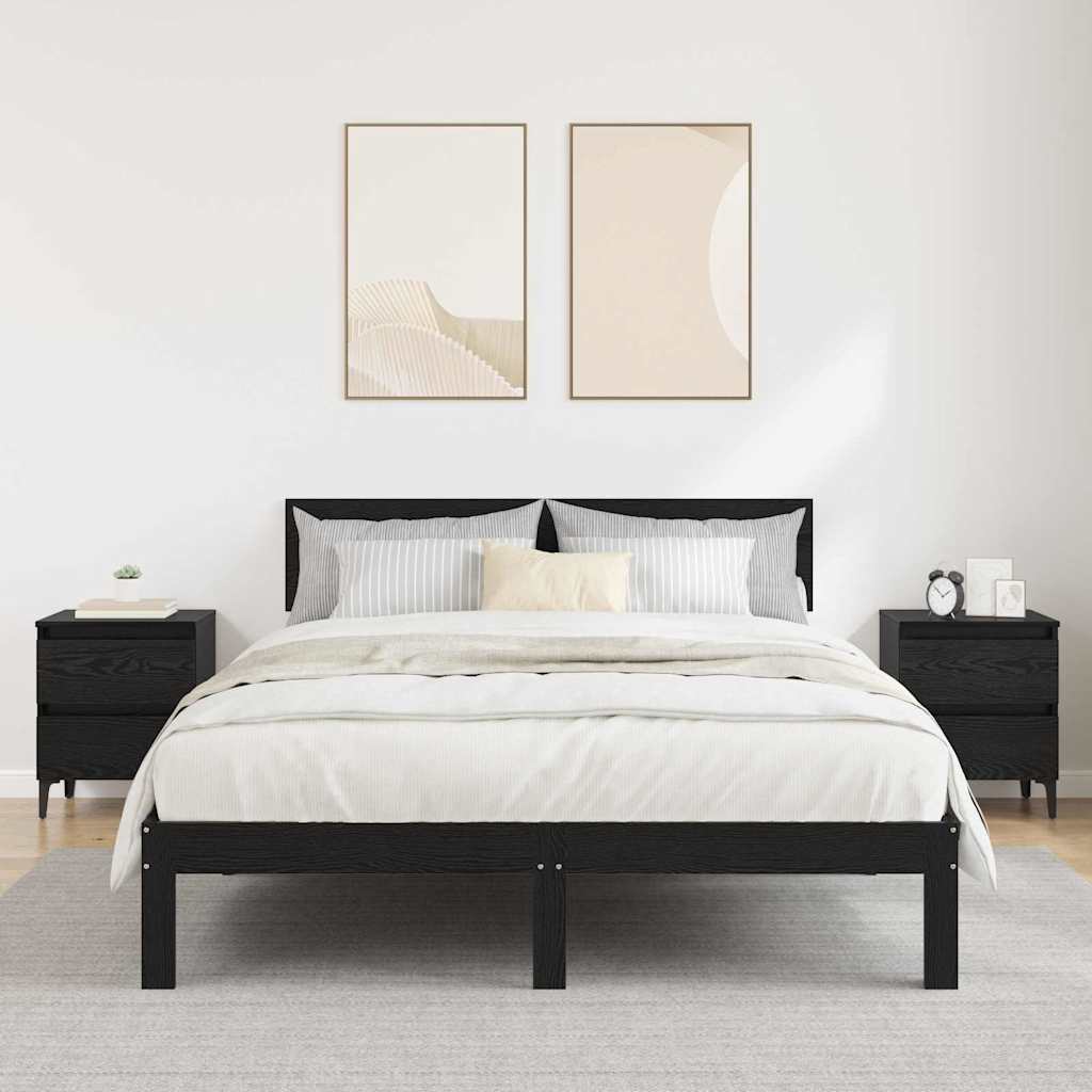 Nachtkastje 2 pcs Zwart eiken 40 x 35 x 50 cm Bewerkt hout is nu te koop bij PeponiXL, paradijselijk wonen!