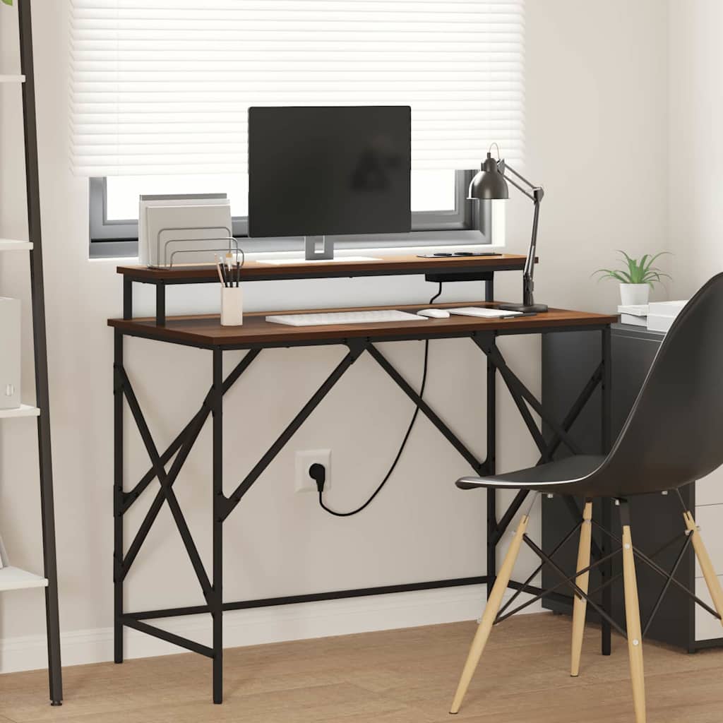 Bureau met plank Bruin Eiken 100 x 50 x 86,5 cm Bewerkt hout is nu te koop bij PeponiXL, paradijselijk wonen!