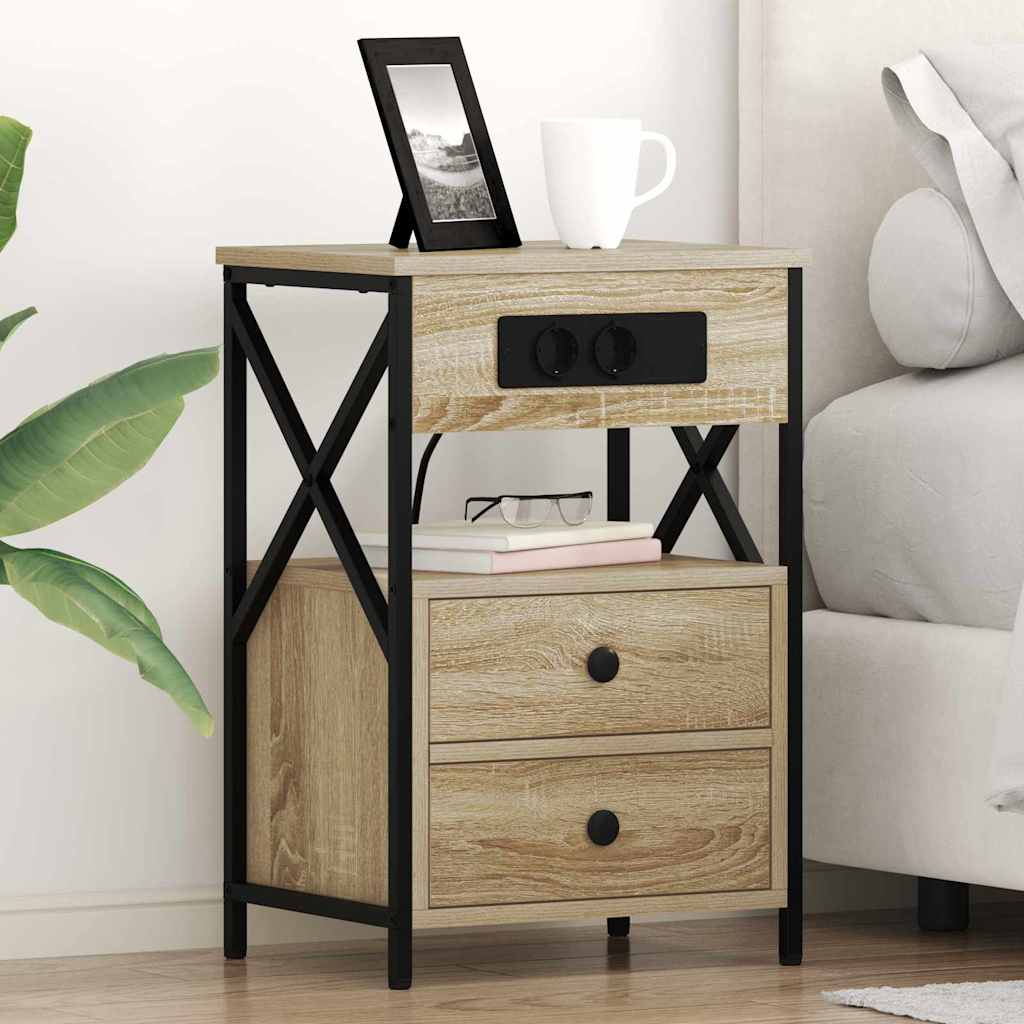 Nachtkastje 2 pcs Sonoma Eiken 40 x 31 x 60 cm Bewerkt hout is nu te koop bij PeponiXL, paradijselijk wonen!