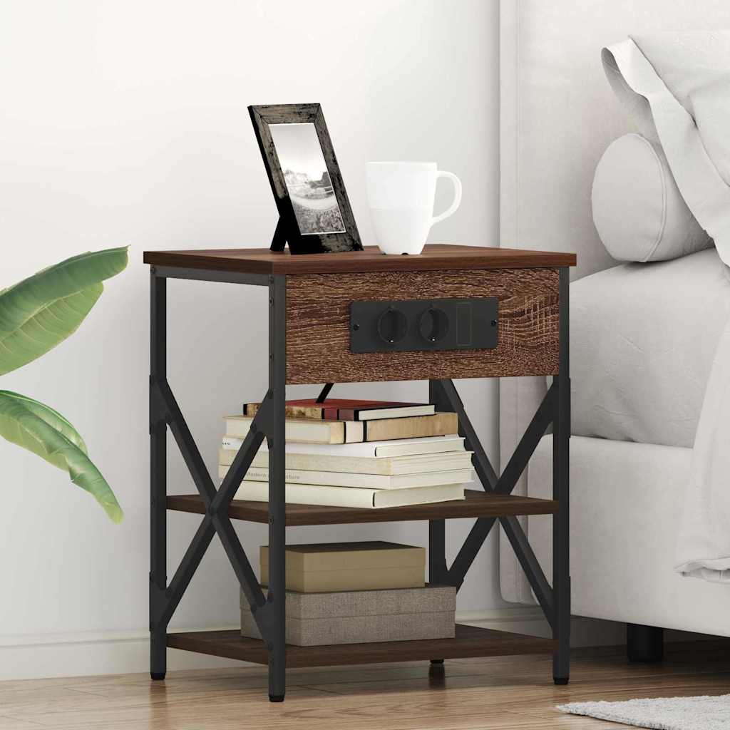 Nachtkastje 2 pcs Bruin Eiken 41 x 31 x 51 cm Bewerkt hout is nu te koop bij PeponiXL, paradijselijk wonen!