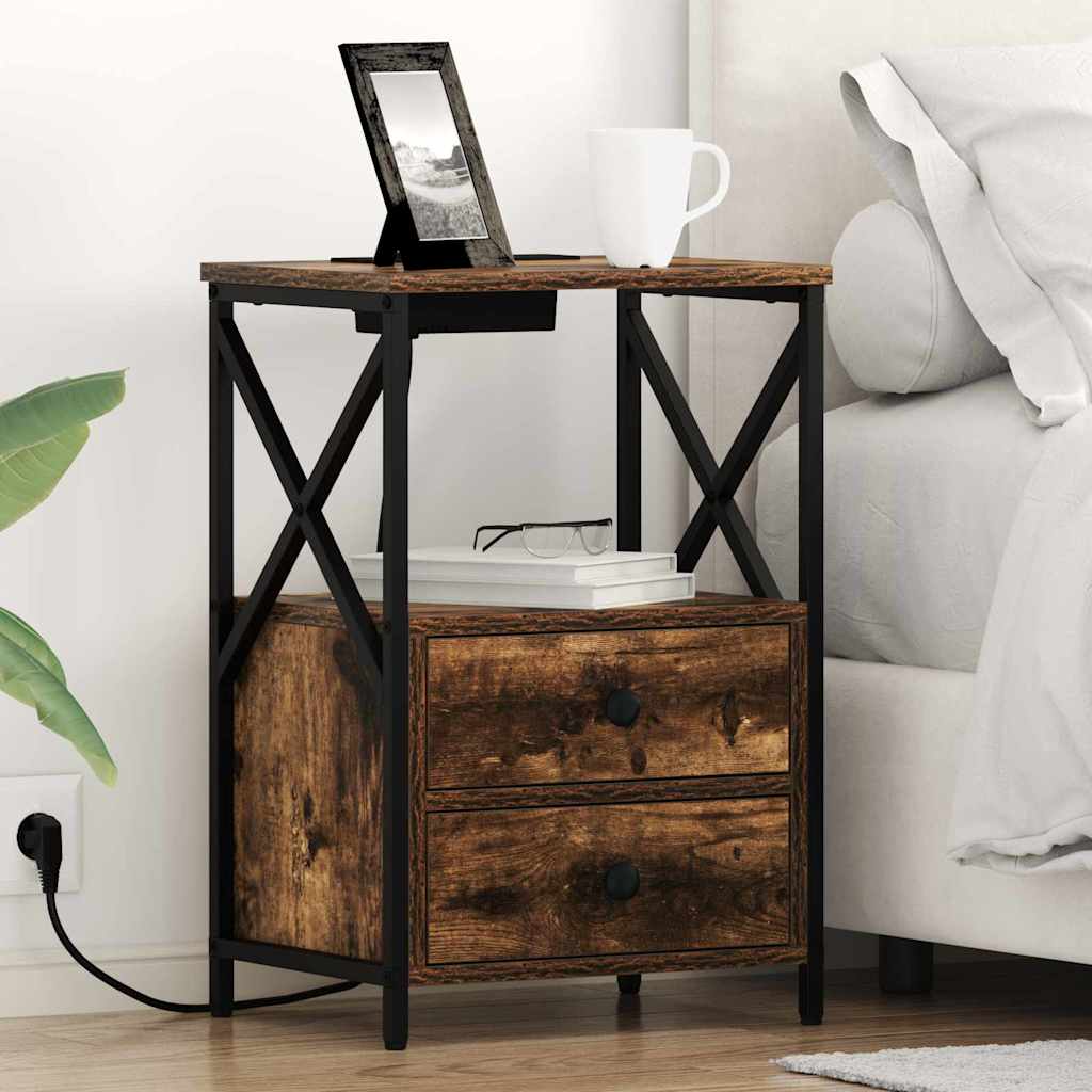 Nachtkastje 2 pcs Gerookt eiken 40 x 31 x 60 cm Bewerkt hout is nu te koop bij PeponiXL, paradijselijk wonen!