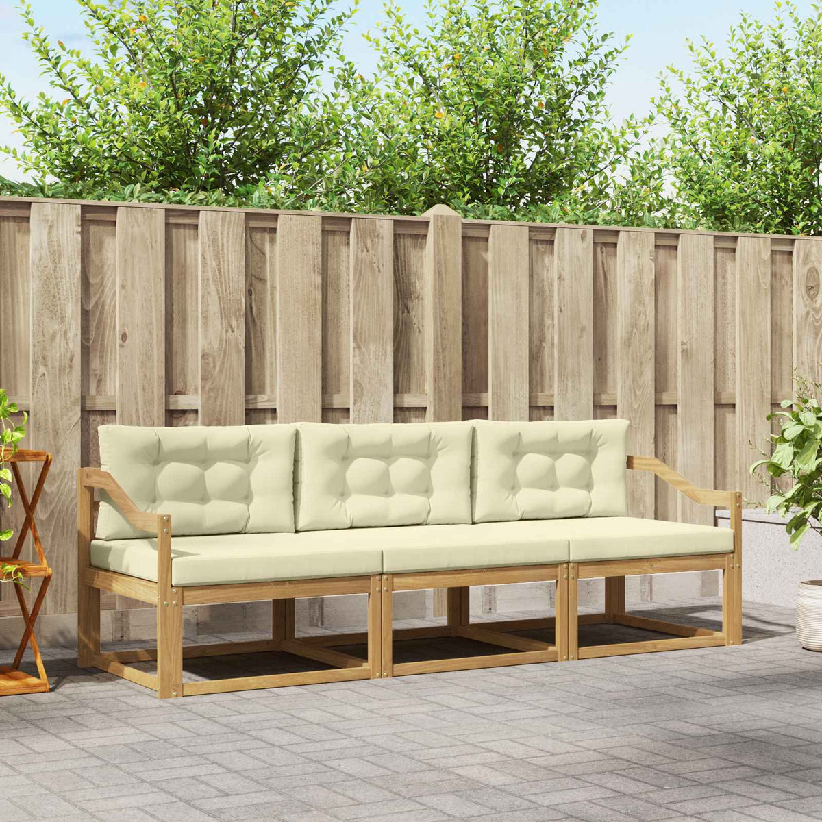Buiten bankenset met kussen 3 pcs Wit en crèmekleurig Polyester is nu te koop bij PeponiXL, paradijselijk wonen!
