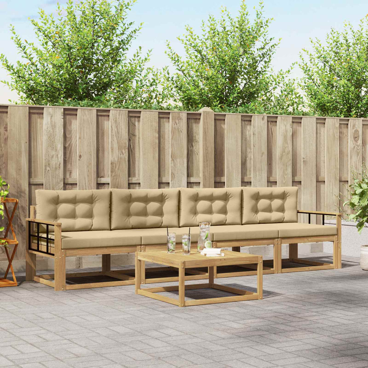 Buiten bankenset met kussen 4 pcs Wit en Beige is nu te koop bij PeponiXL, paradijselijk wonen!