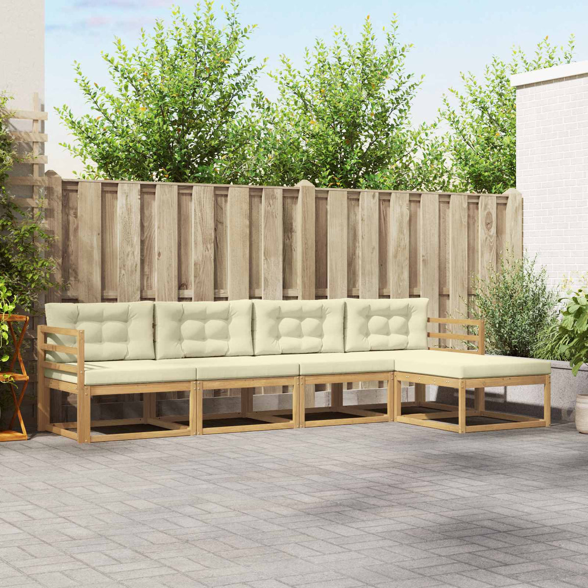Buiten bankenset met kussen 4 pcs Wit en crèmekleurig Polyester is nu te koop bij PeponiXL, paradijselijk wonen!