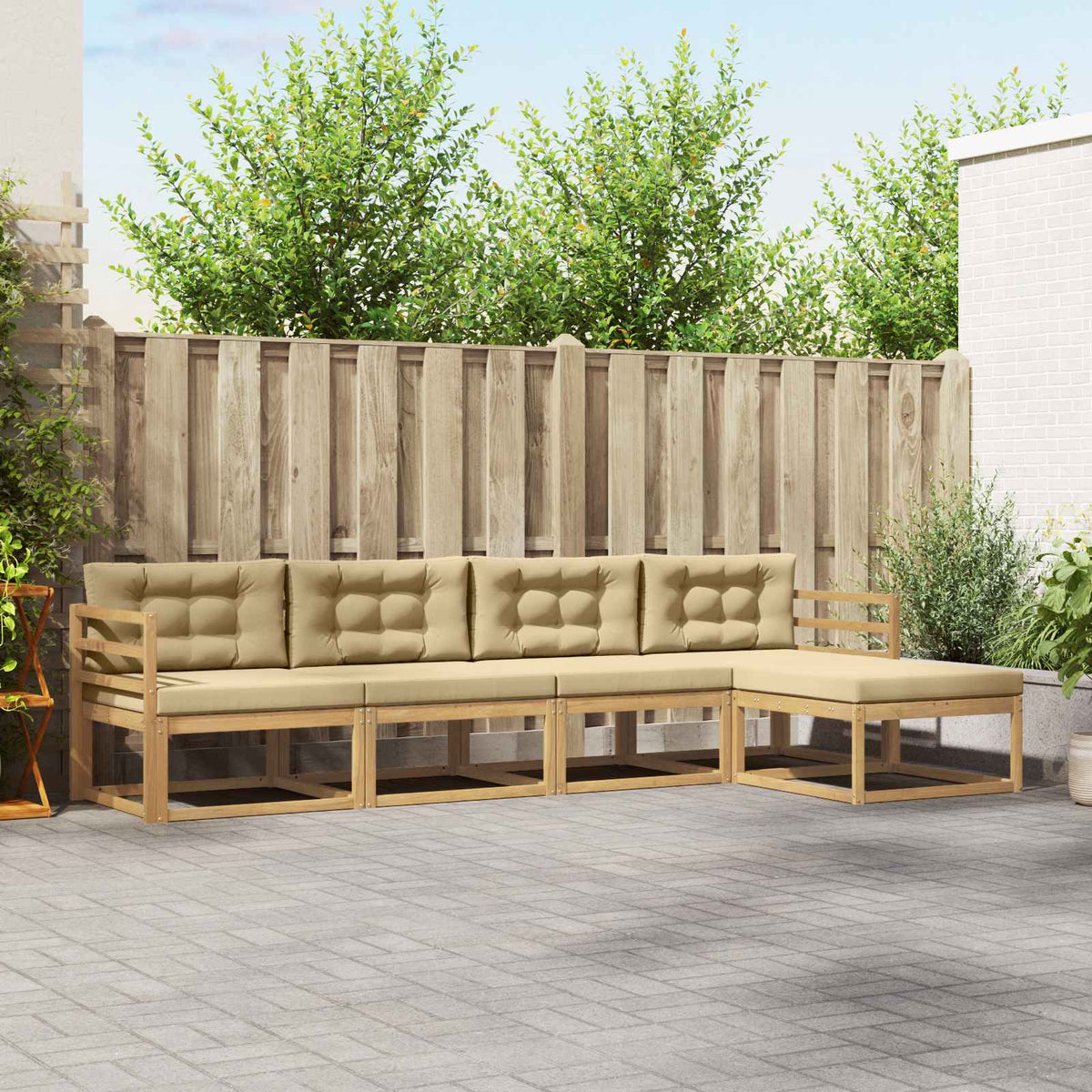 Buiten bankenset met kussen 4 pcs Wit en Beige Polyester is nu te koop bij PeponiXL, paradijselijk wonen!