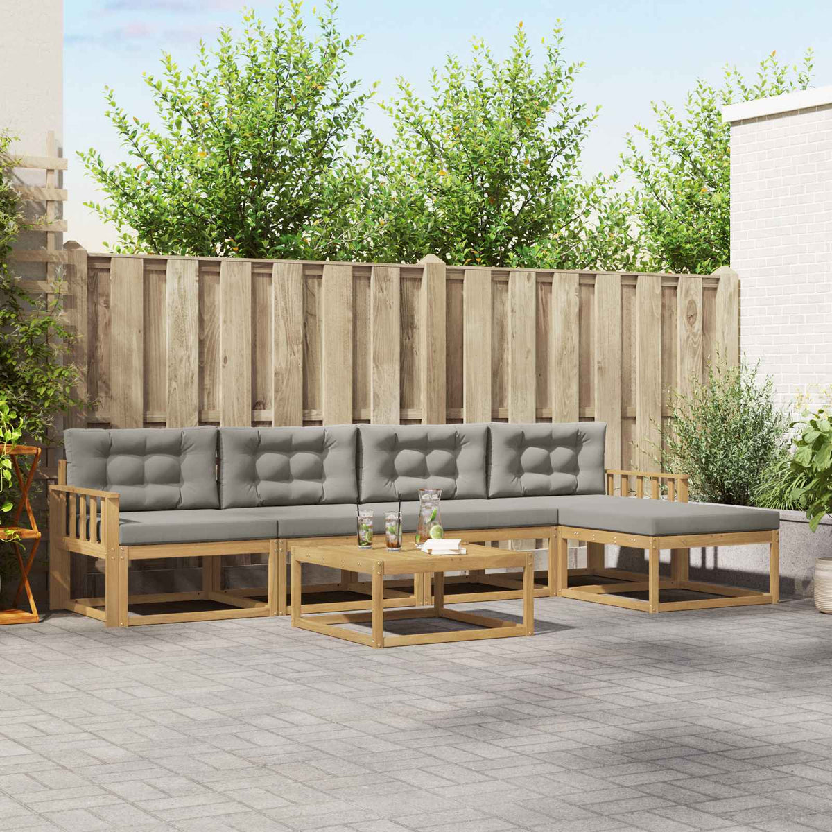 Buiten bankenset 6 pcs Wit en Lichtgrijs 79 x 79 x 37 cm is nu te koop bij PeponiXL, paradijselijk wonen!