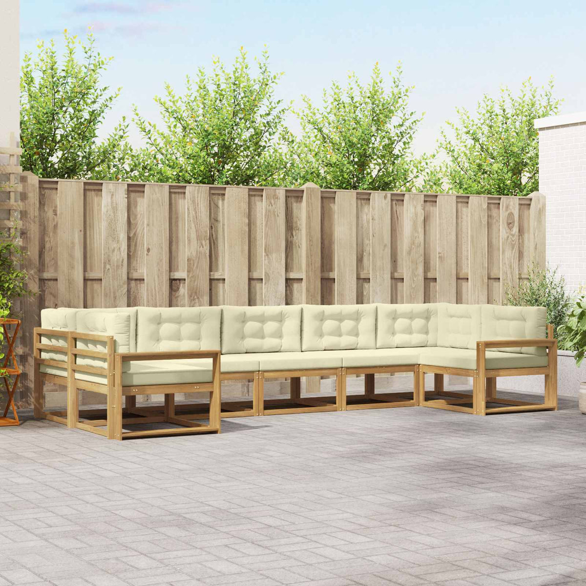 Buiten bankenset met kussen 7 pcs Wit en crèmekleurig is nu te koop bij PeponiXL, paradijselijk wonen!