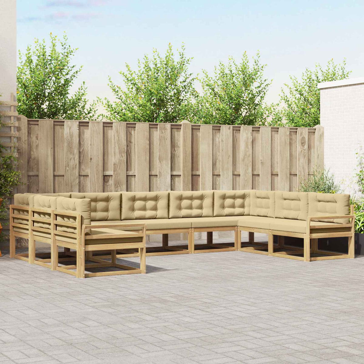 Buiten bankenset met kussen 9 pcs Wit en Beige is nu te koop bij PeponiXL, paradijselijk wonen!