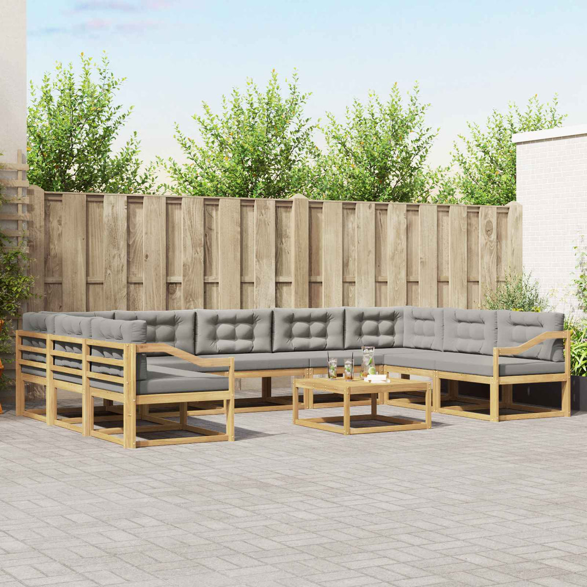 Buiten bankenset met kussen 10 pcs Wit en Lichtgrijs is nu te koop bij PeponiXL, paradijselijk wonen!