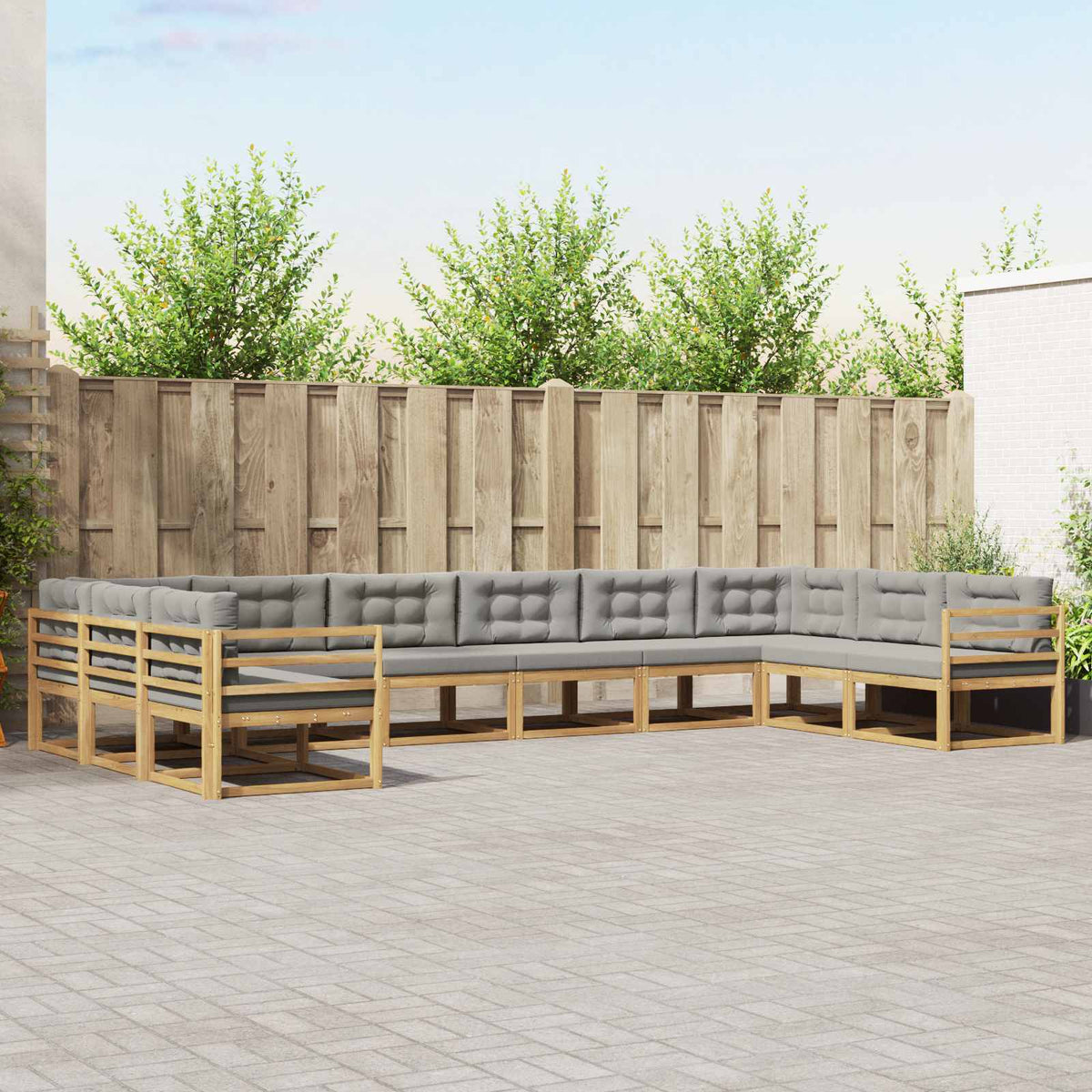 Buiten bankenset met kussen 10 pcs Wit en Lichtgrijs is nu te koop bij PeponiXL, paradijselijk wonen!