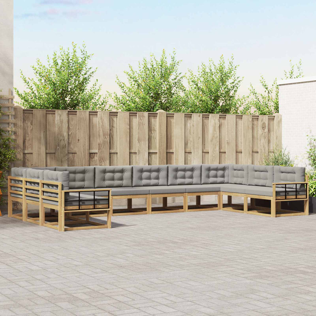 Buiten bankenset met kussen 10 pcs Wit en Lichtgrijs is nu te koop bij PeponiXL, paradijselijk wonen!
