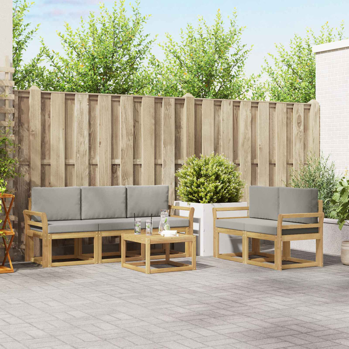 Buiten bankenset 6 pcs Wit en Lichtgrijs 59 x 59 x 37 cm is nu te koop bij PeponiXL, paradijselijk wonen!