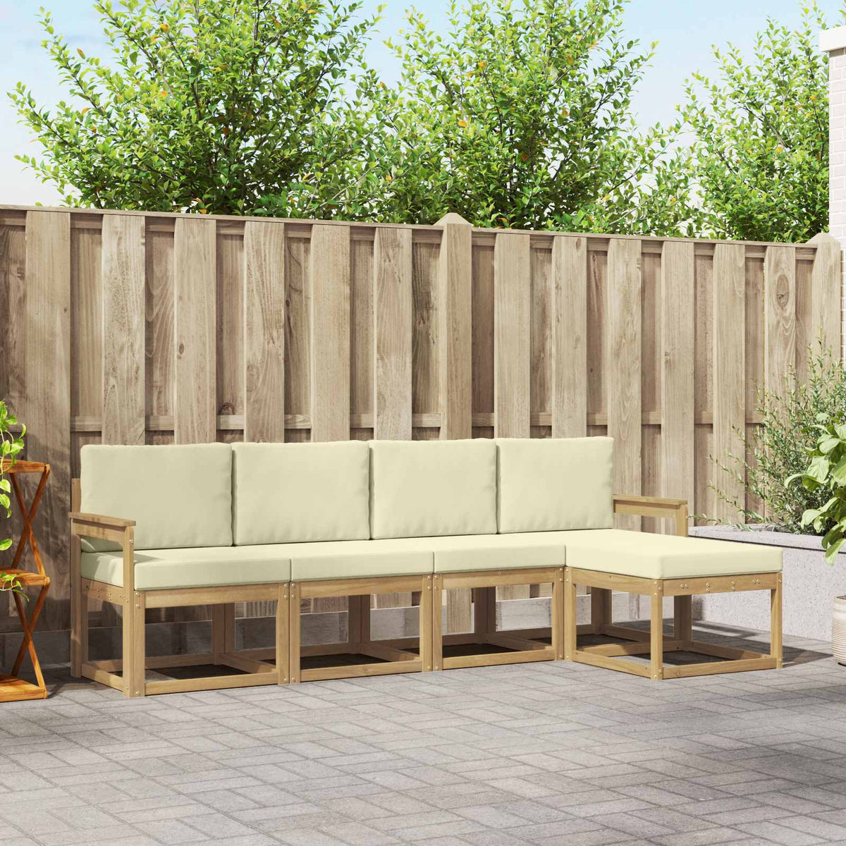 Buiten bankenset met kussen 5 pcs Wit en crèmekleurig is nu te koop bij PeponiXL, paradijselijk wonen!