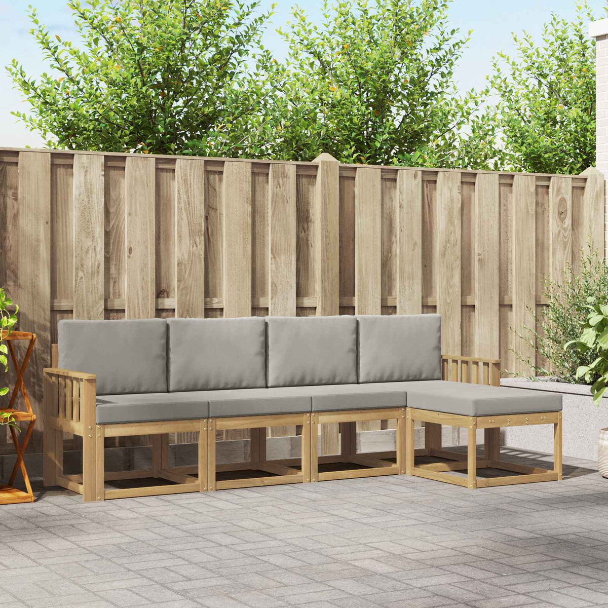 Buiten bankenset 5 pcs Wit en Lichtgrijs 249 x 122,5 x 73 cm is nu te koop bij PeponiXL, paradijselijk wonen!