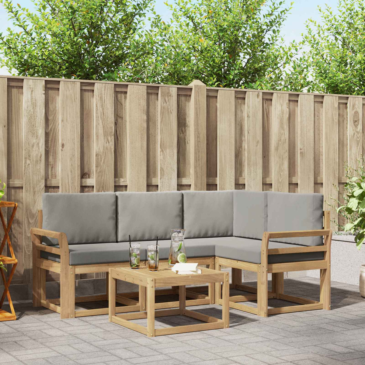 Buiten bankenset 5 pcs Wit en Lichtgrijs 59 x 59 x 37 cm is nu te koop bij PeponiXL, paradijselijk wonen!