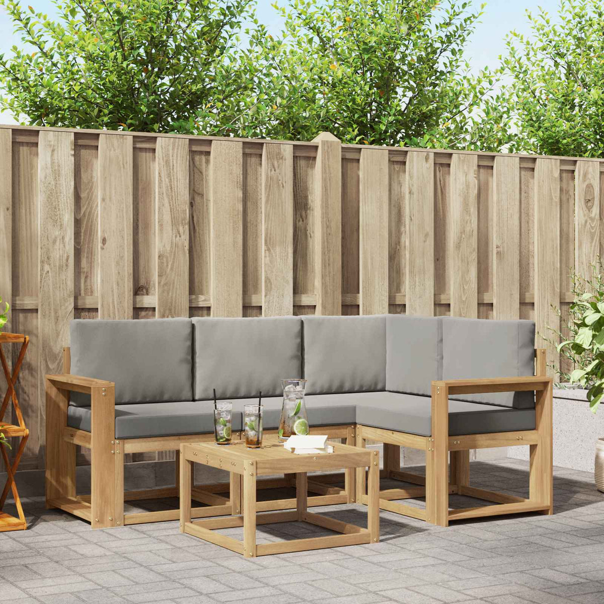 Buiten bankenset 5 pcs Wit en Lichtgrijs 59 x 59 x 37 cm is nu te koop bij PeponiXL, paradijselijk wonen!