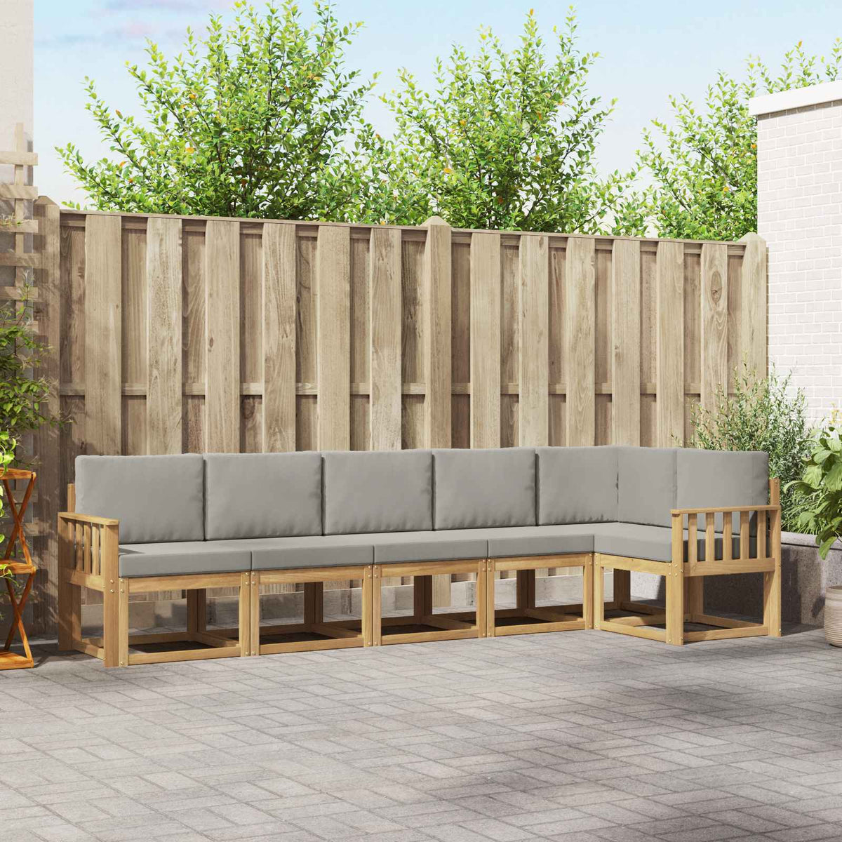 Buiten bankenset met kussen 6 pcs Wit en Lichtgrijs is nu te koop bij PeponiXL, paradijselijk wonen!