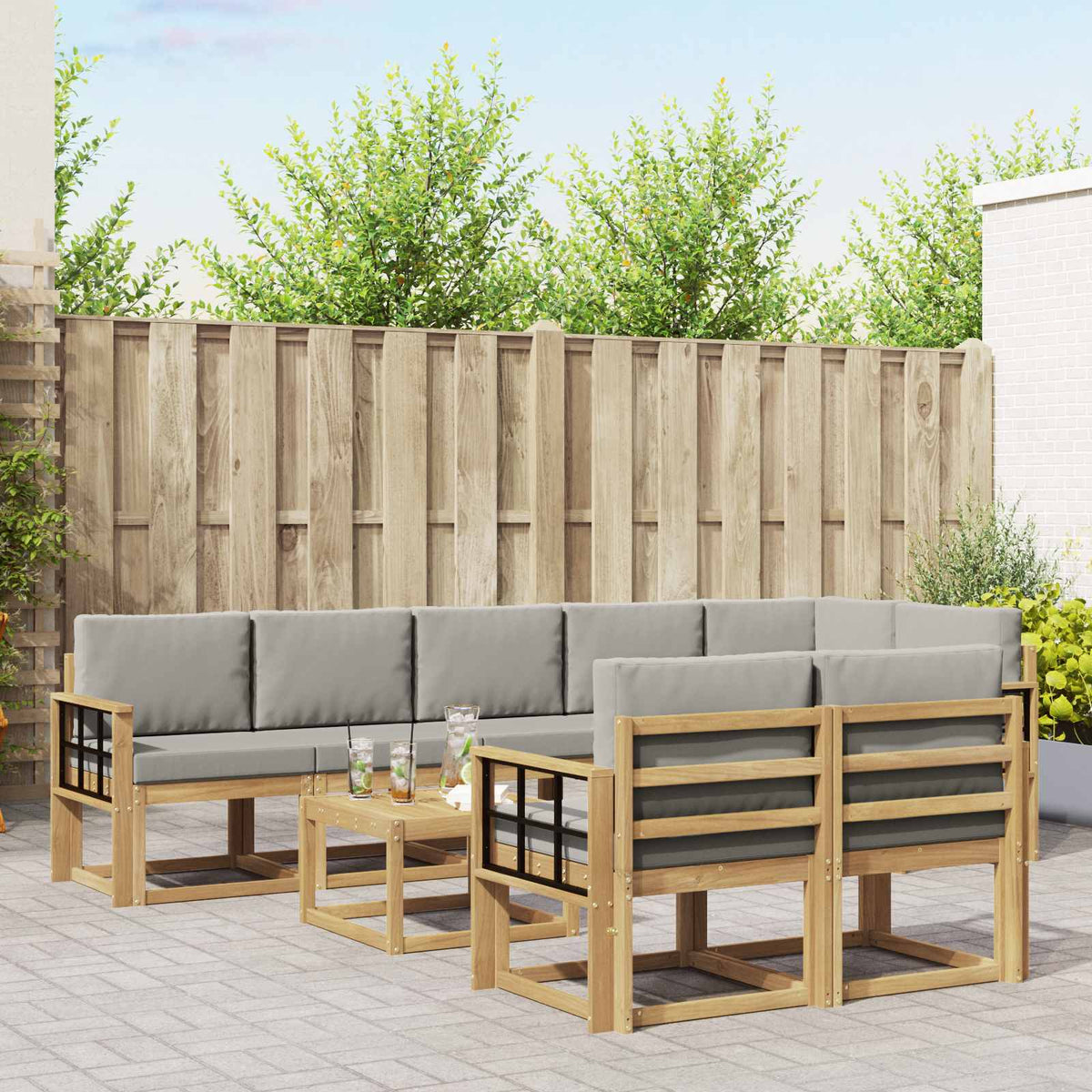 Buiten bankenset met kussen 9 pcs Wit en Lichtgrijs is nu te koop bij PeponiXL, paradijselijk wonen!