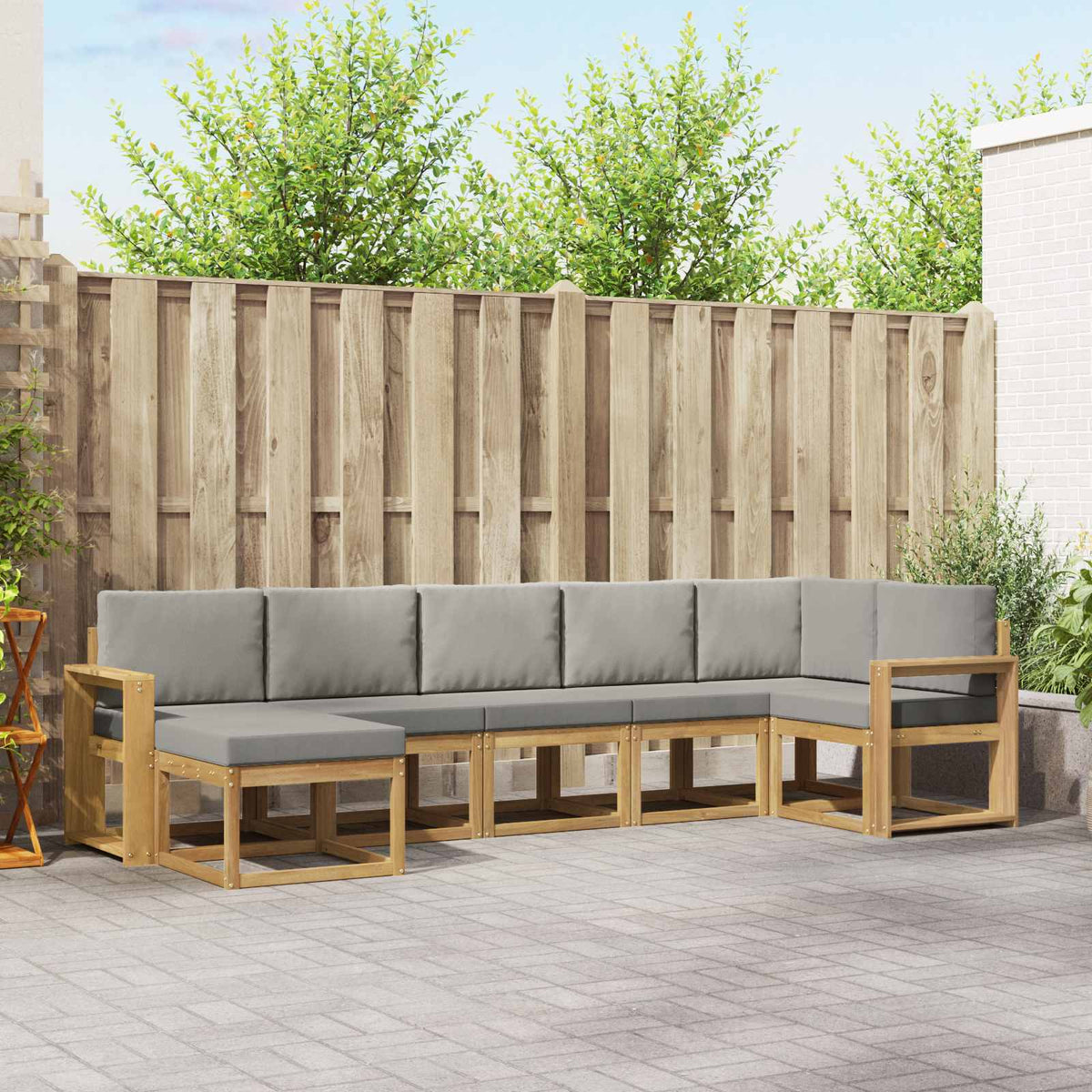 Buiten bankenset met kussen 7 pcs Wit en Lichtgrijs is nu te koop bij PeponiXL, paradijselijk wonen!