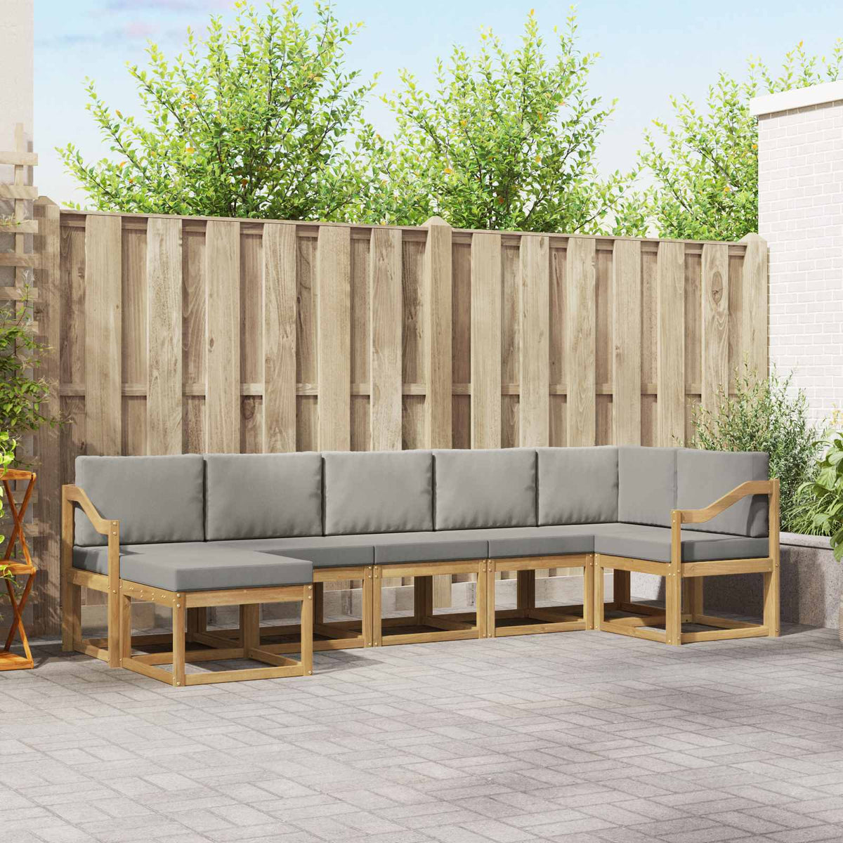 Buiten bankenset met kussen 7 pcs Wit en Lichtgrijs is nu te koop bij PeponiXL, paradijselijk wonen!