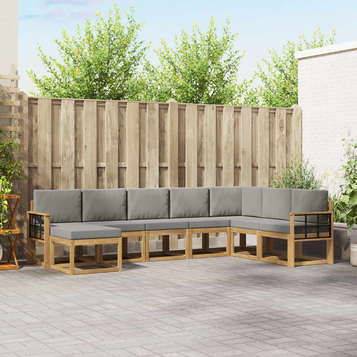Buiten bankenset met kussen 8 pcs Wit en Lichtgrijs is nu te koop bij PeponiXL, paradijselijk wonen!