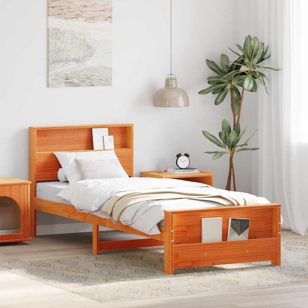 Bedframe met hoofdeinde Wasbruin 80 x 200 cm Bewerkt hout is nu te koop bij PeponiXL, paradijselijk wonen!
