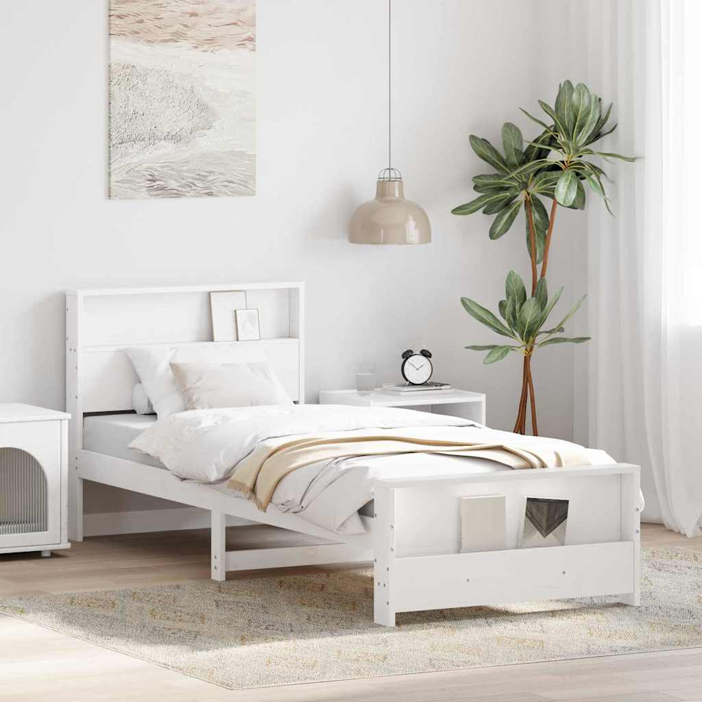 Bedframe met hoofdeinde Wit 75 x 190 cm Bewerkt hout is nu te koop bij PeponiXL, paradijselijk wonen!