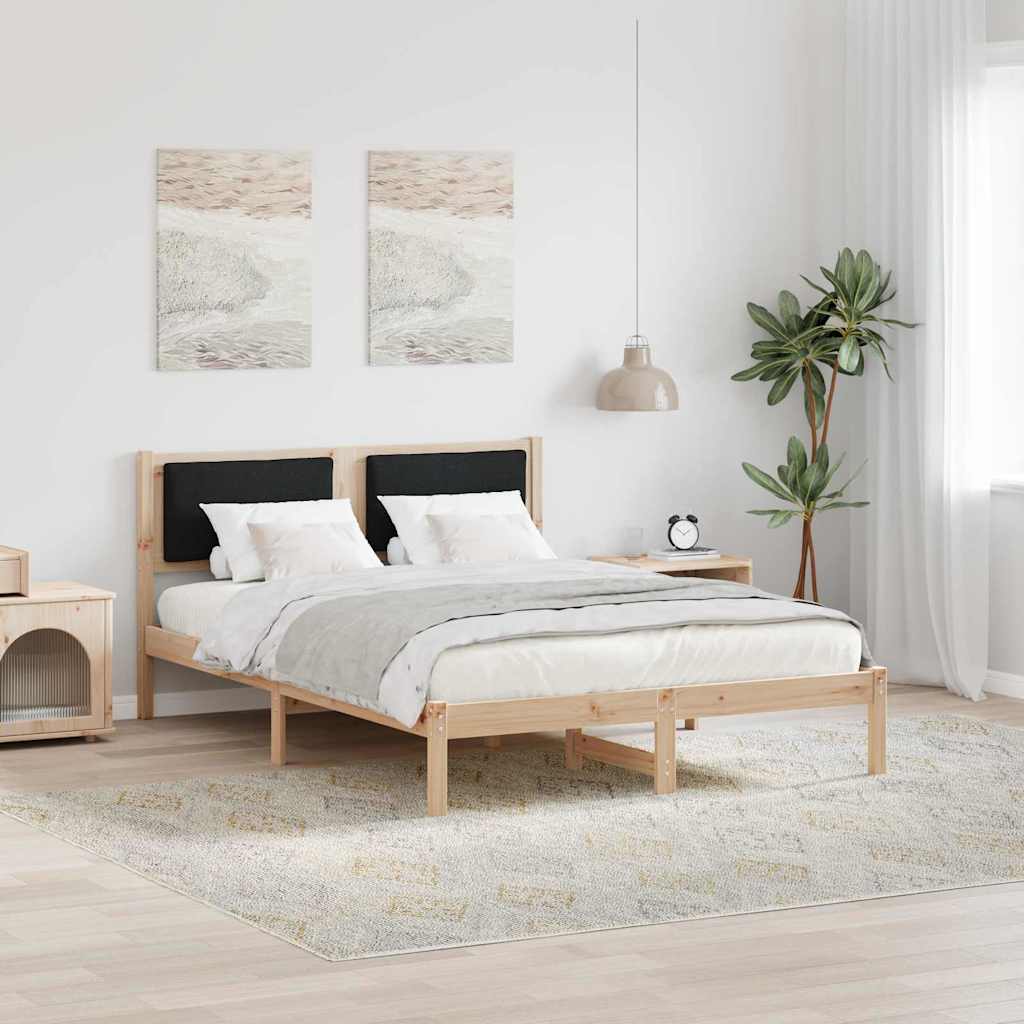 Bedframe met hoofdeinde Zwart 140 x 200 cm Massief grenenhout is nu te koop bij PeponiXL, paradijselijk wonen!