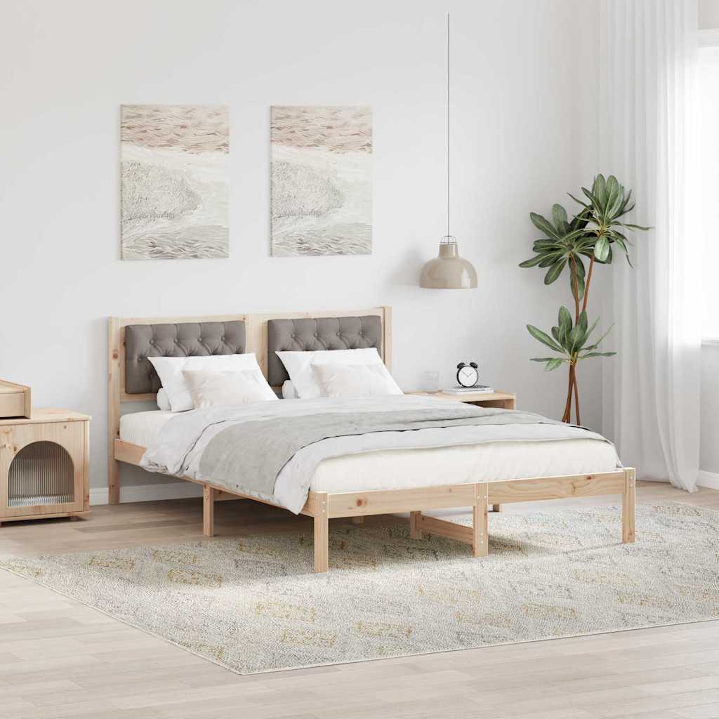 Bedframe met hoofdeinde Taupe 150 x 200 cm Massief grenenhout is nu te koop bij PeponiXL, paradijselijk wonen!