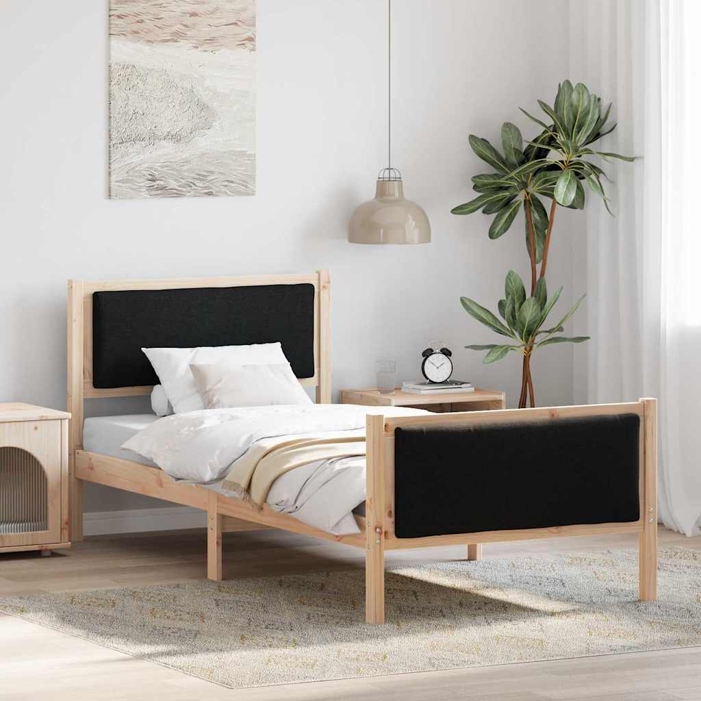 Bedframe met hoofdeinde Zwart 90 x 200 cm Stof is nu te koop bij PeponiXL, paradijselijk wonen!