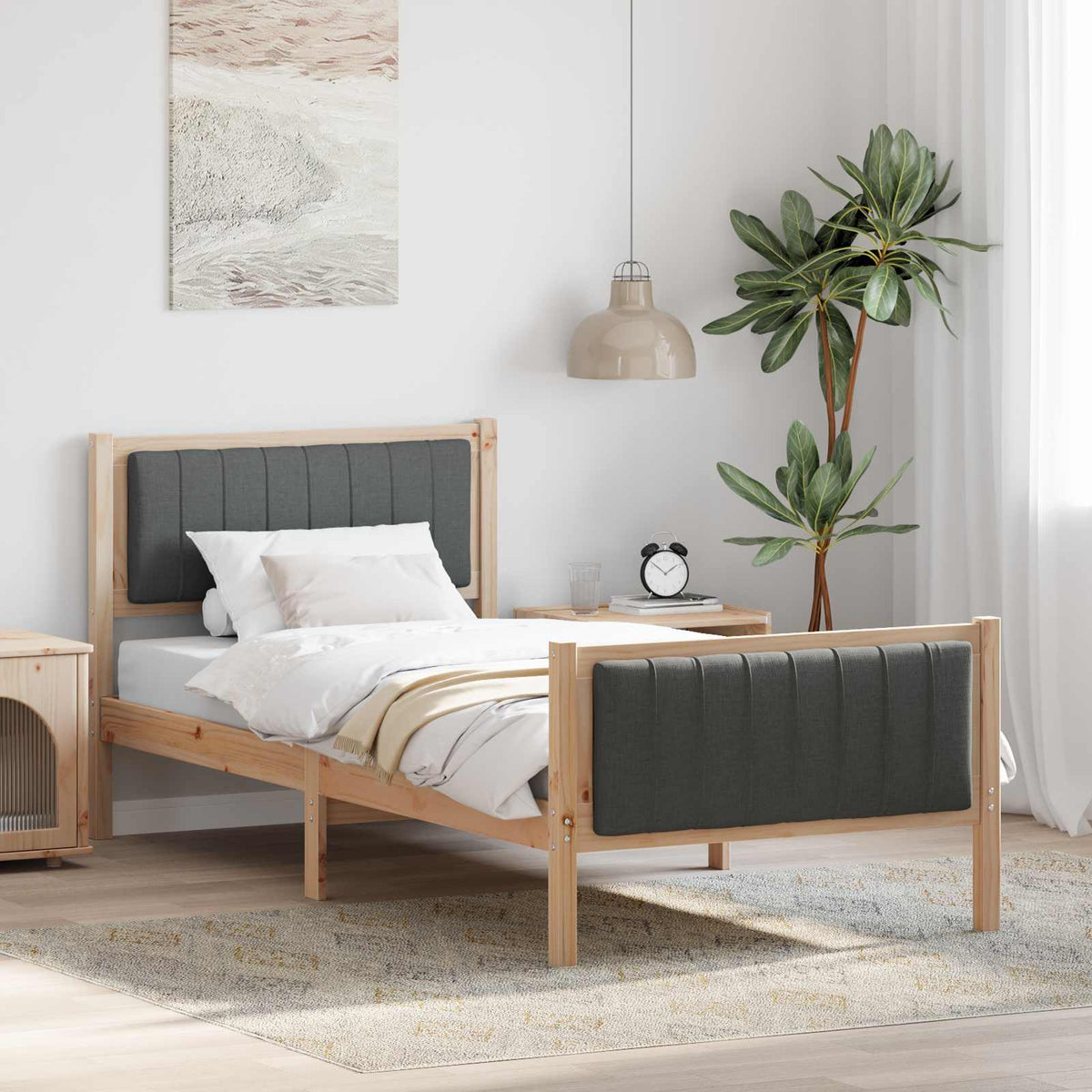 Bedframe Bruin en donkergrijs 90 x 200 cm Massief grenenhout is nu te koop bij PeponiXL, paradijselijk wonen!