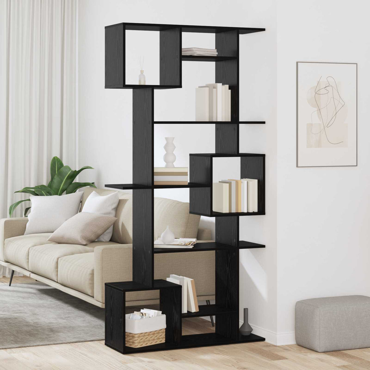 Boekenkast Zwart Eiken 92 x 29 x 188 cm Bewerkt hout is nu te koop bij PeponiXL, paradijselijk wonen!
