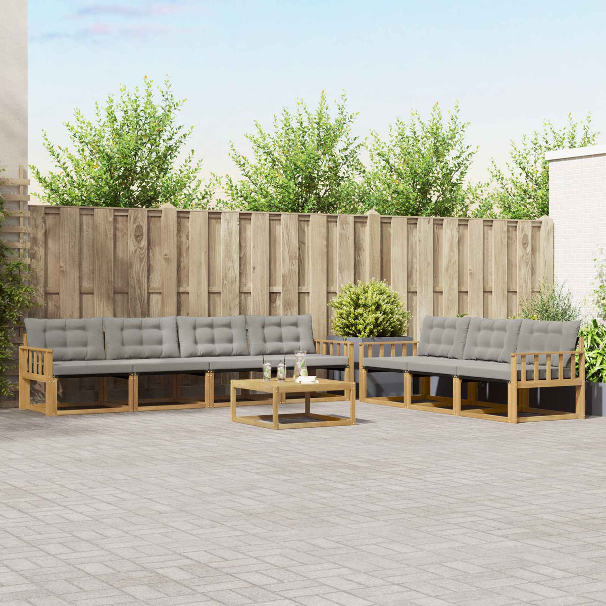 Buiten bankenset 8 pcs Wit en Lichtgrijs is nu te koop bij PeponiXL, paradijselijk wonen!