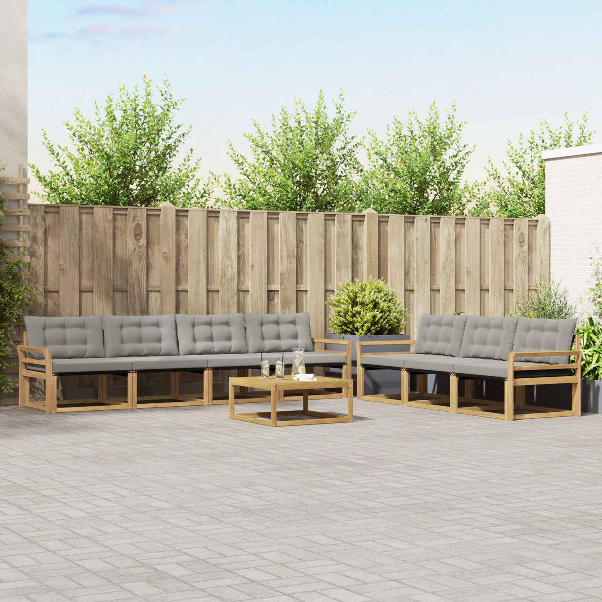 Buiten bankenset 8 pcs Wit en Lichtgrijs is nu te koop bij PeponiXL, paradijselijk wonen!