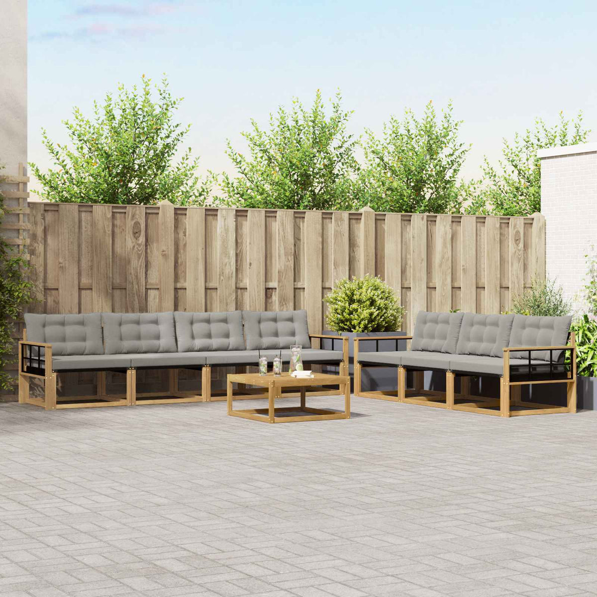 Buiten bankenset 8 pcs Wit en Lichtgrijs is nu te koop bij PeponiXL, paradijselijk wonen!