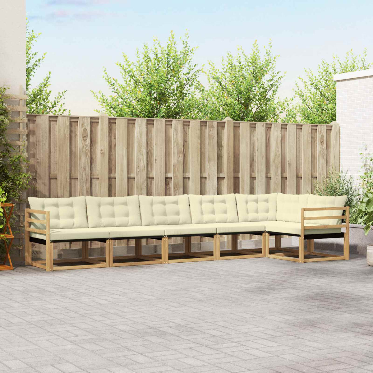 Buiten bankenset met kussen 6 pcs Wit en crèmekleurig is nu te koop bij PeponiXL, paradijselijk wonen!