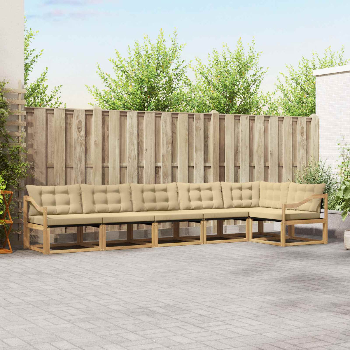 Buiten bankenset met kussen 6 pcs Wit en Beige is nu te koop bij PeponiXL, paradijselijk wonen!