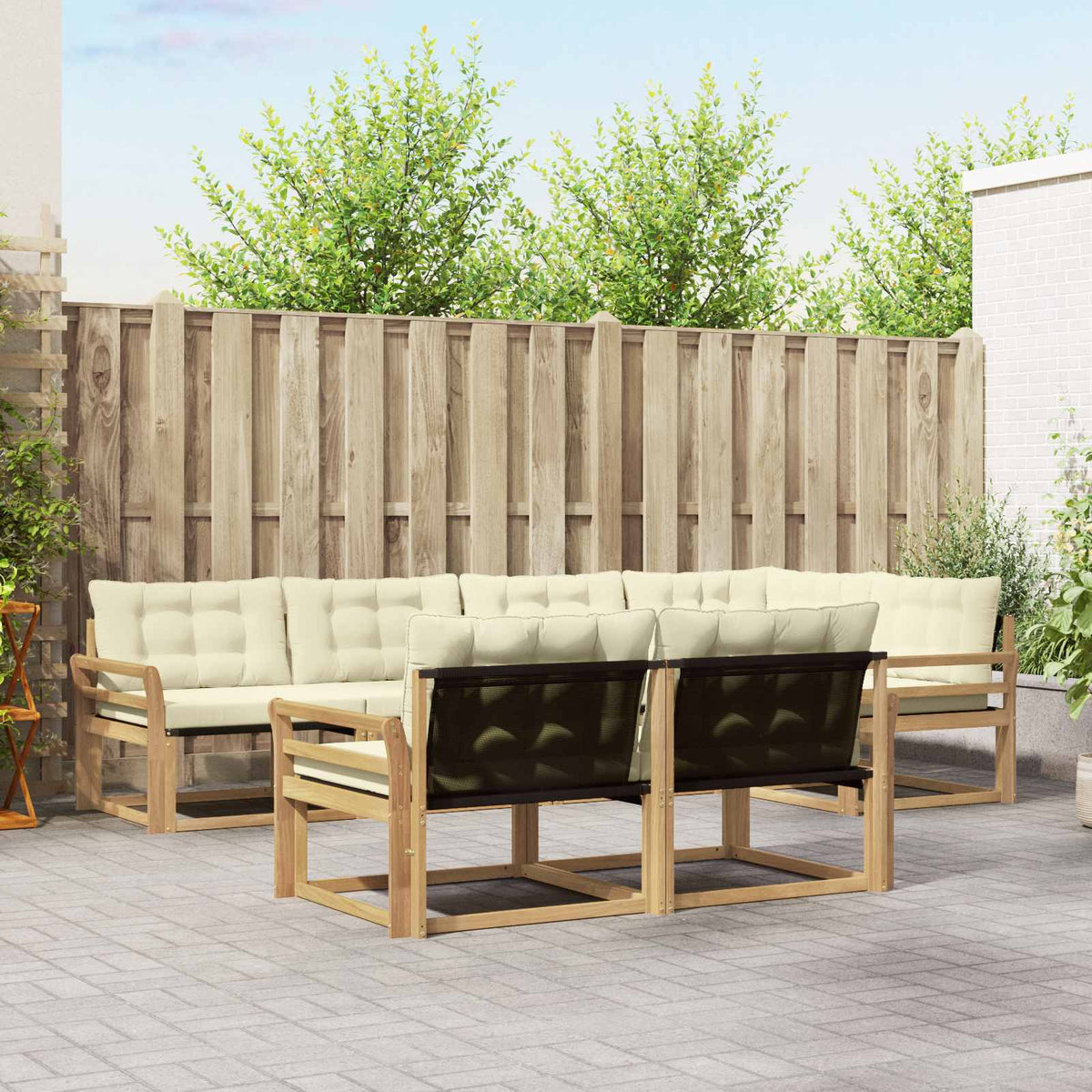 Buiten bankenset met kussen 7 pcs Wit en crèmekleurig is nu te koop bij PeponiXL, paradijselijk wonen!